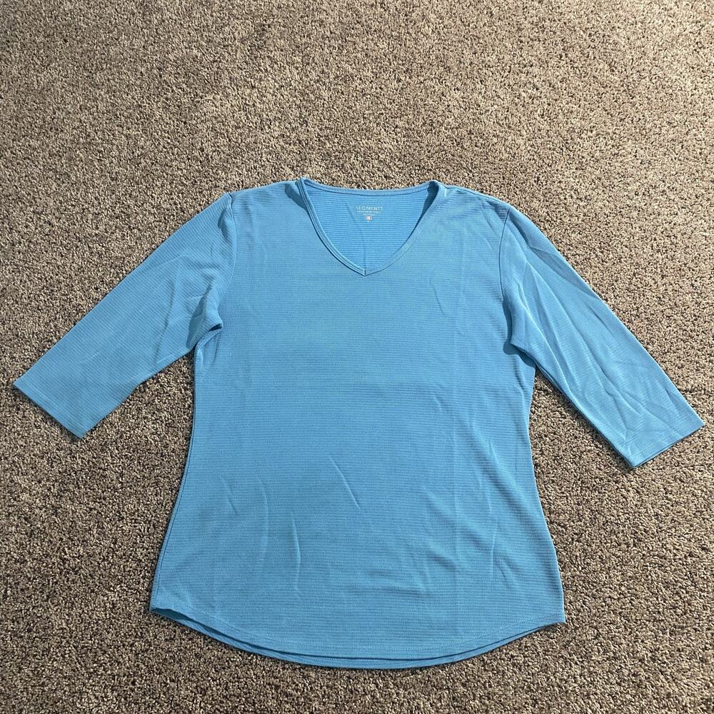 Segments Shirt Womens Large Blue 3/4 Sleeve V Neck Lightweight‎ Tencel Modal
